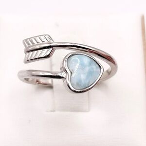 Size 8.5 Larimar Heart & Arrow Bypass 925 Sterling silver Ring